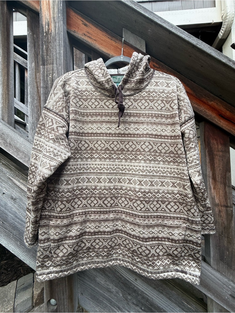 Ralph Lauren Brown & Cream Hooded Aztec Knit Pullover